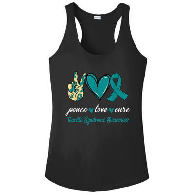 Peace Love Cure Tourette Syndrome Teal Ribbon Awareness Ladies PosiCharge Competitor Racerback Tank