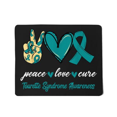 Peace Love Cure Tourette Syndrome Teal Ribbon Awareness Mousepad