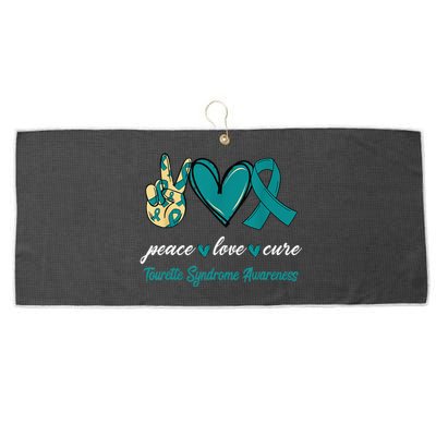 Peace Love Cure Tourette Syndrome Teal Ribbon Awareness Large Microfiber Waffle Golf Towel