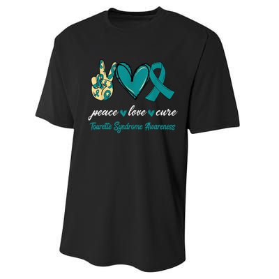 Peace Love Cure Tourette Syndrome Teal Ribbon Awareness Performance Sprint T-Shirt