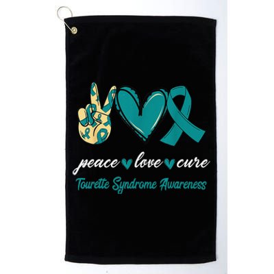 Peace Love Cure Tourette Syndrome Teal Ribbon Awareness Platinum Collection Golf Towel