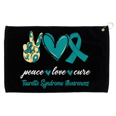 Peace Love Cure Tourette Syndrome Teal Ribbon Awareness Grommeted Golf Towel