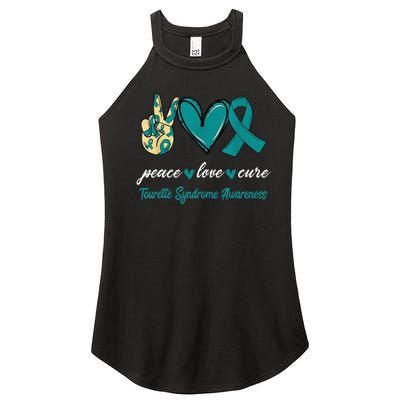 Peace Love Cure Tourette Syndrome Teal Ribbon Awareness Women’s Perfect Tri Rocker Tank