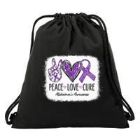 Peace Love Cure We Wear Purple For AlzheimerS Awareness Drawstring Bag