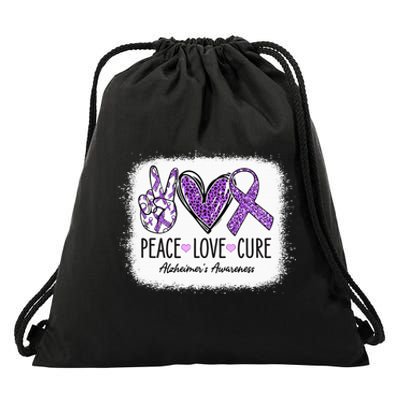 Peace Love Cure We Wear Purple For AlzheimerS Awareness Drawstring Bag