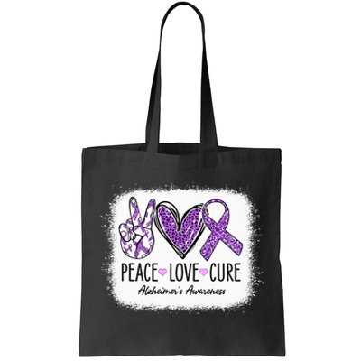 Peace Love Cure We Wear Purple For AlzheimerS Awareness Tote Bag