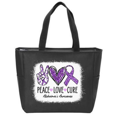 Peace Love Cure We Wear Purple For AlzheimerS Awareness Zip Tote Bag