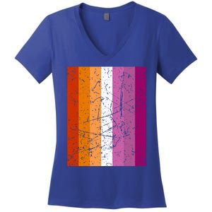 Proud Lesbian Community Colourful Pride Flag Lgbt Gift Women's V-Neck T-Shirt