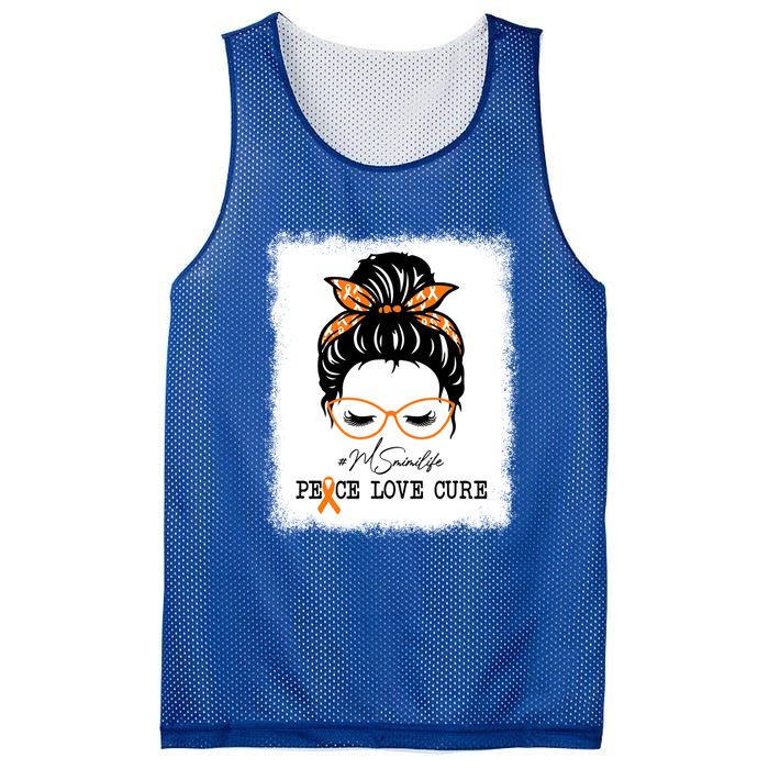 Peace Love Cure Mimi Messy Bun Multiple Sclerosis Meaningful Gift Mesh Reversible Basketball Jersey Tank