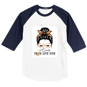 Peace Love Cure Mimi Messy Bun Multiple Sclerosis Meaningful Gift Baseball Sleeve Shirt