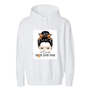 Peace Love Cure Mimi Messy Bun Multiple Sclerosis Meaningful Gift Garment-Dyed Fleece Hoodie