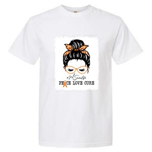 Peace Love Cure Mimi Messy Bun Multiple Sclerosis Meaningful Gift Garment-Dyed Heavyweight T-Shirt