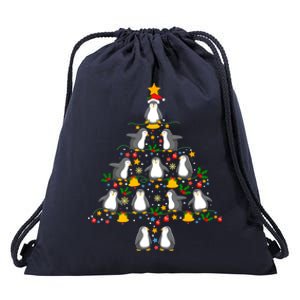 Penguin Lover Christmas Tree Funny Penguin Xmas Tree Gift Drawstring Bag