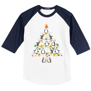 Penguin Lover Christmas Tree Funny Penguin Xmas Tree Gift Baseball Sleeve Shirt