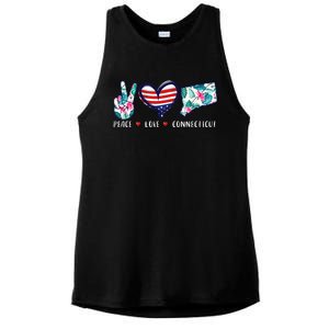 Peace Love Connecticut Flag Souvenirs Ladies PosiCharge Tri-Blend Wicking Tank