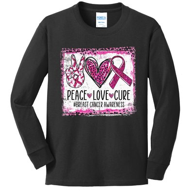 Peace Love Cure Pink Ribbon Cancer Breast Cancer Awareness Kids Long Sleeve Shirt