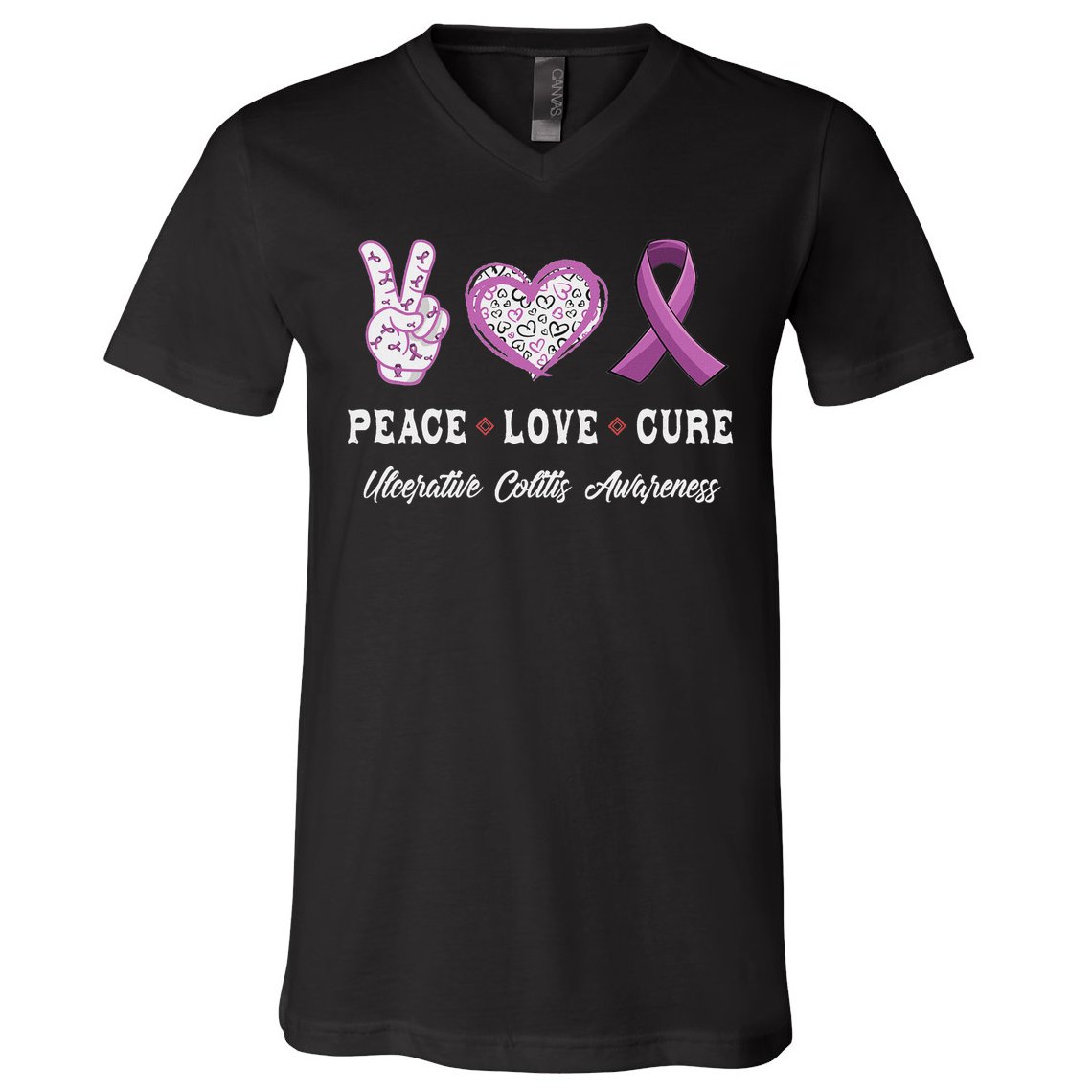 Peace Love Cure Ulcerative Colitis Awareness Men Women V-Neck T-Shirt