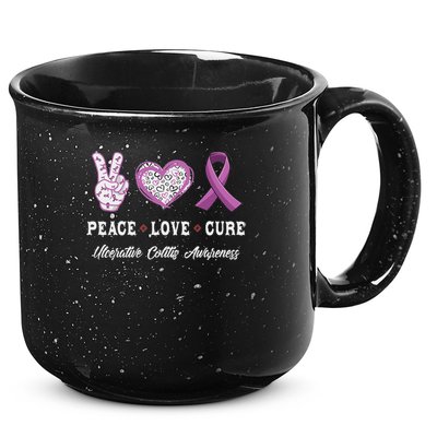 Peace Love Cure Ulcerative Colitis Awareness Men Women 15oz Campfire Ceramic Mug