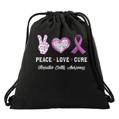 Peace Love Cure Ulcerative Colitis Awareness Men Women Drawstring Bag