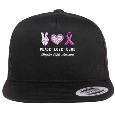 Peace Love Cure Ulcerative Colitis Awareness Men Women Flatbill Hat