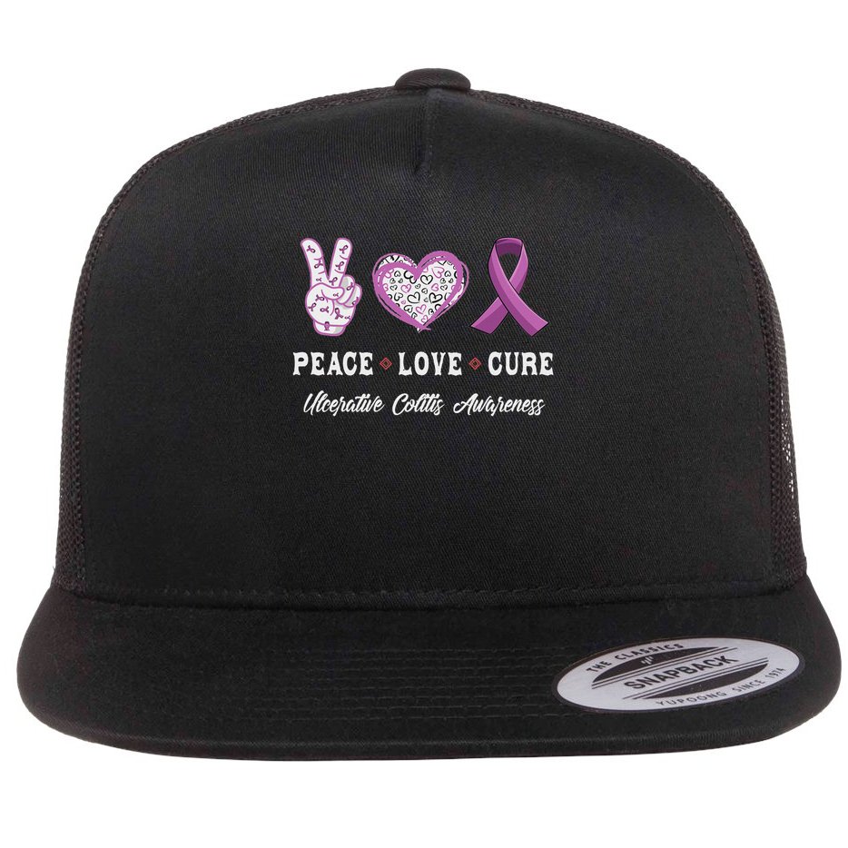 Peace Love Cure Ulcerative Colitis Awareness Men Women Flat Bill Trucker Hat