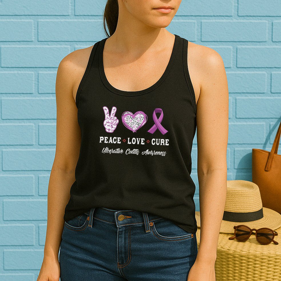 Peace Love Cure Ulcerative Colitis Awareness Men Women Womens Tank Top