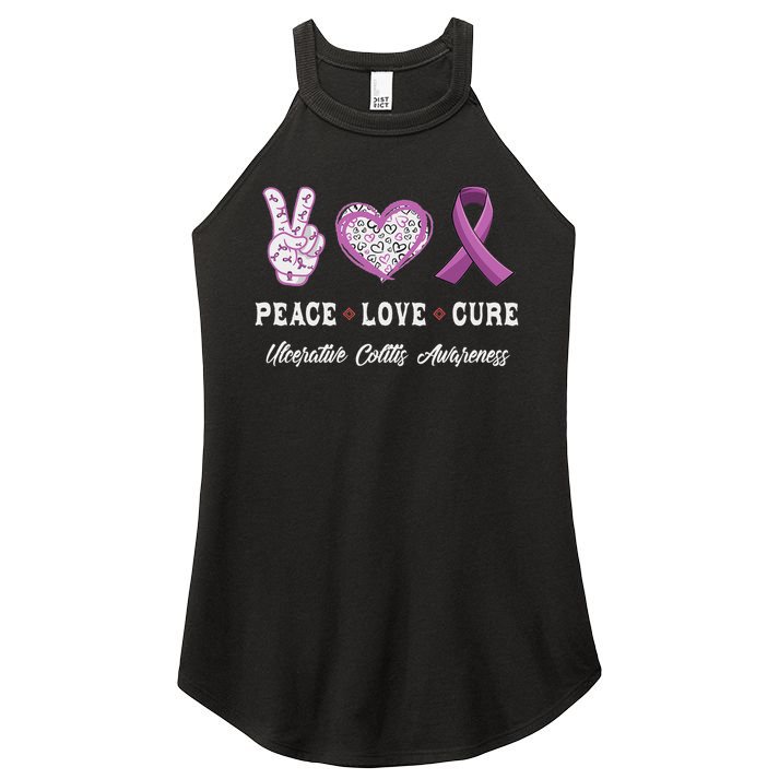 Peace Love Cure Ulcerative Colitis Awareness Men Women Women's Perfect Tri Rocker Tank