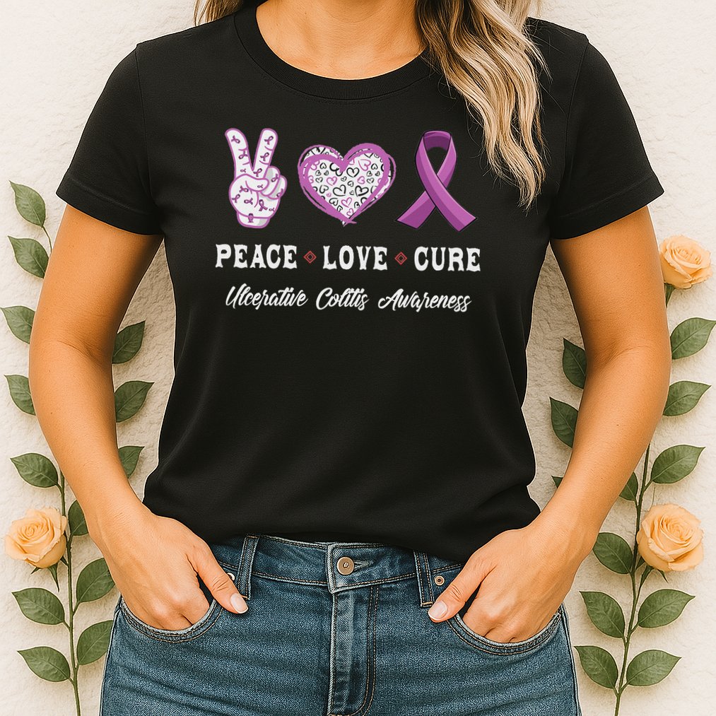 Peace Love Cure Ulcerative Colitis Awareness Men Women Womens T-Shirt