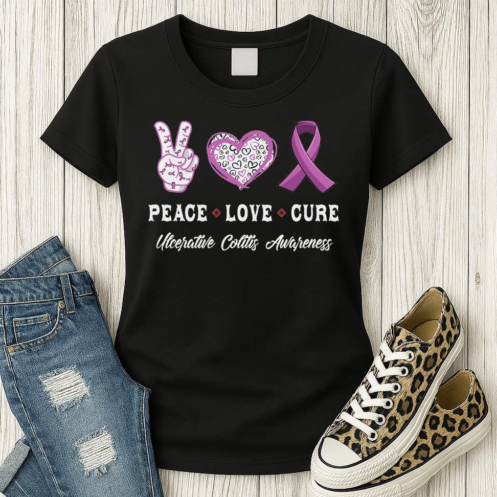 Peace Love Cure Ulcerative Colitis Awareness Men Women Womens T-Shirt