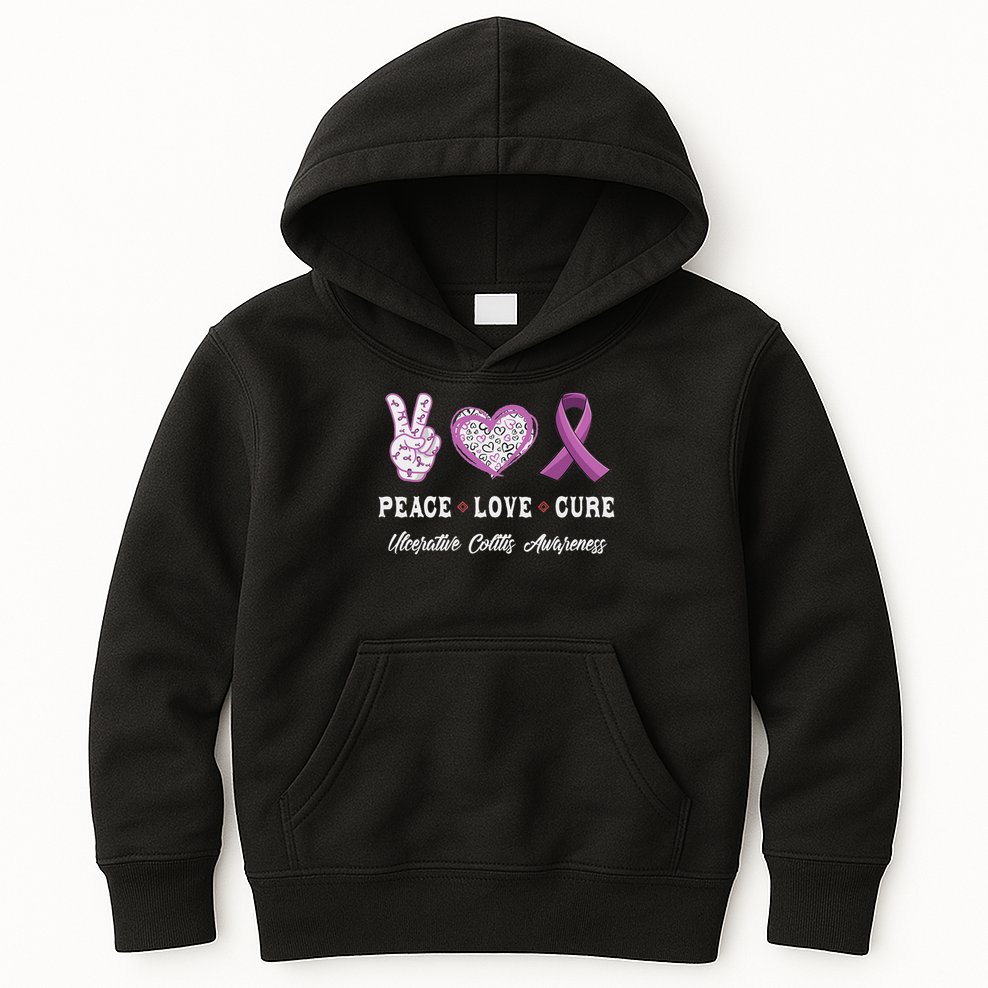 Peace Love Cure Ulcerative Colitis Awareness Men Women Kids Hoodie