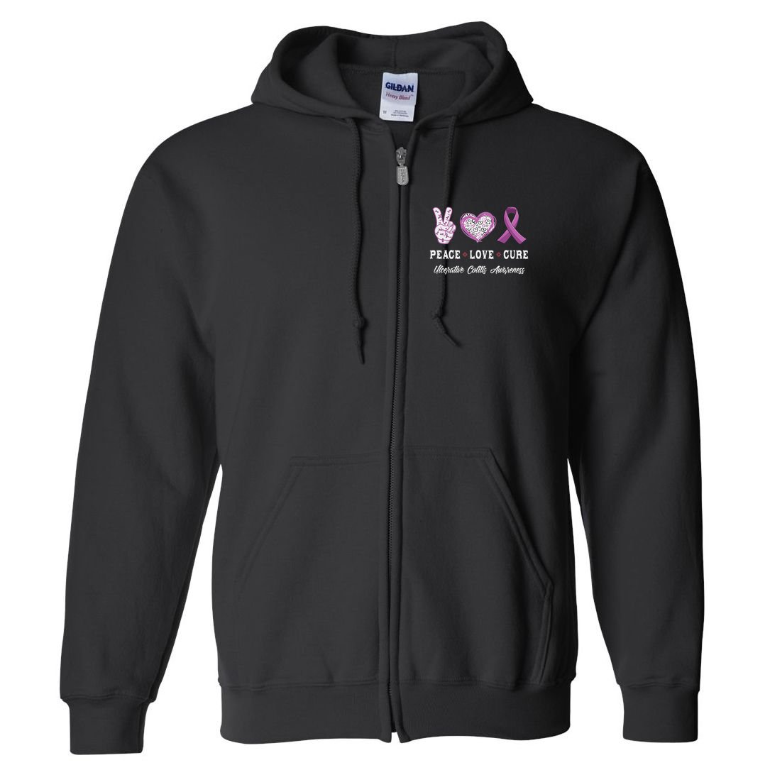 Peace Love Cure Ulcerative Colitis Awareness Men Women Full Zip Hoodie