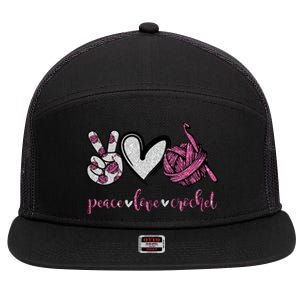 Peace Love Crochet Funny Crocheting Lover Gift Meaningful Gift 7 Panel Mesh Trucker Snapback Hat