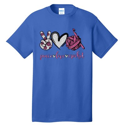 Peace Love Crochet Funny Crocheting Lover Gift Meaningful Gift Tall T-Shirt