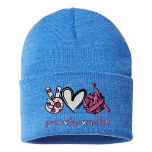 Peace Love Crochet Funny Crocheting Lover Gift Meaningful Gift Sustainable Knit Beanie