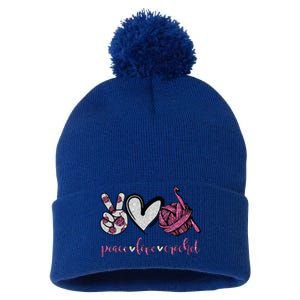 Peace Love Crochet Funny Crocheting Lover Gift Meaningful Gift Pom Pom 12in Knit Beanie