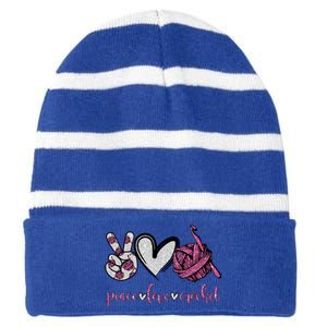 Peace Love Crochet Funny Crocheting Lover Gift Meaningful Gift Striped Beanie with Solid Band