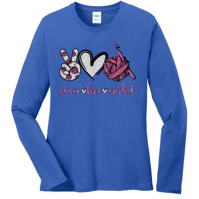 Peace Love Crochet Funny Crocheting Lover Gift Meaningful Gift Ladies Long Sleeve Shirt