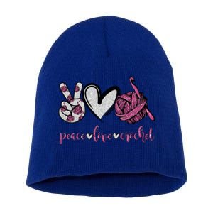 Peace Love Crochet Funny Crocheting Lover Gift Meaningful Gift Short Acrylic Beanie