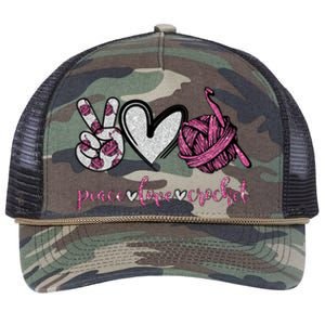 Peace Love Crochet Funny Crocheting Lover Gift Meaningful Gift Retro Rope Trucker Hat Cap