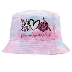 Peace Love Crochet Funny Crocheting Lover Gift Meaningful Gift Tie-Dyed Bucket Hat