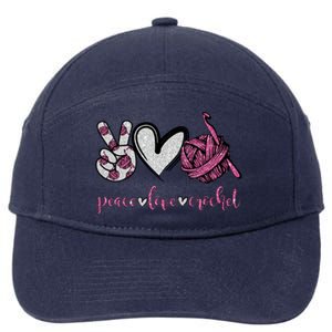 Peace Love Crochet Funny Crocheting Lover Gift Meaningful Gift 7-Panel Snapback Hat