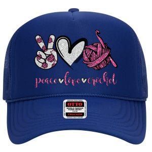 Peace Love Crochet Funny Crocheting Lover Gift Meaningful Gift High Crown Mesh Back Trucker Hat