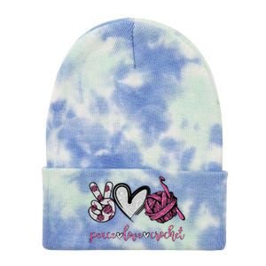 Peace Love Crochet Funny Crocheting Lover Gift Meaningful Gift Tie Dye 12in Knit Beanie