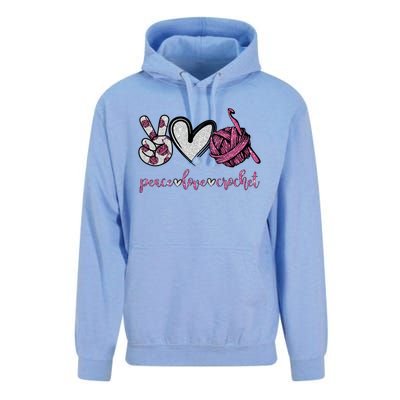 Peace Love Crochet Funny Crocheting Lover Gift Meaningful Gift Unisex Surf Hoodie