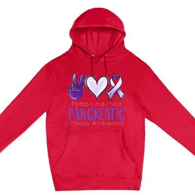 Peace Love Cure Pancreatic Cancer Awareness Premium Pullover Hoodie