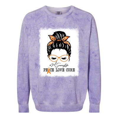 Peace Love Cure Nanny Messy Bun Multiple Sclerosis Gift Colorblast Crewneck Sweatshirt