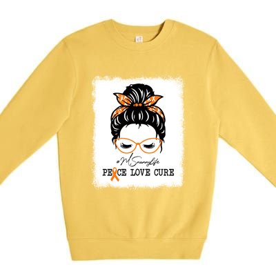 Peace Love Cure Nanny Messy Bun Multiple Sclerosis Gift Premium Crewneck Sweatshirt