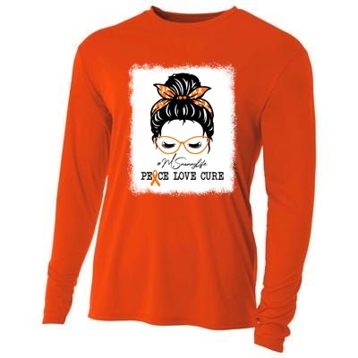 Peace Love Cure Nanny Messy Bun Multiple Sclerosis Gift Cooling Performance Long Sleeve Crew