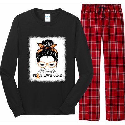 Peace Love Cure Nanny Messy Bun Multiple Sclerosis Gift Long Sleeve Pajama Set