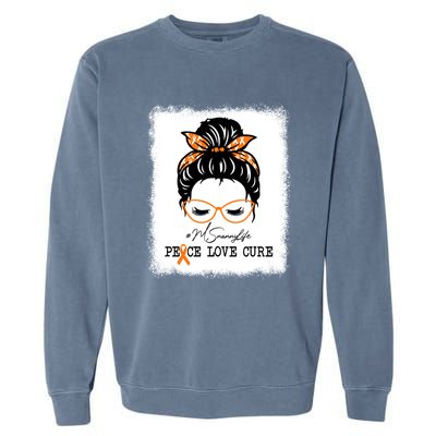 Peace Love Cure Nanny Messy Bun Multiple Sclerosis Gift Garment-Dyed Sweatshirt